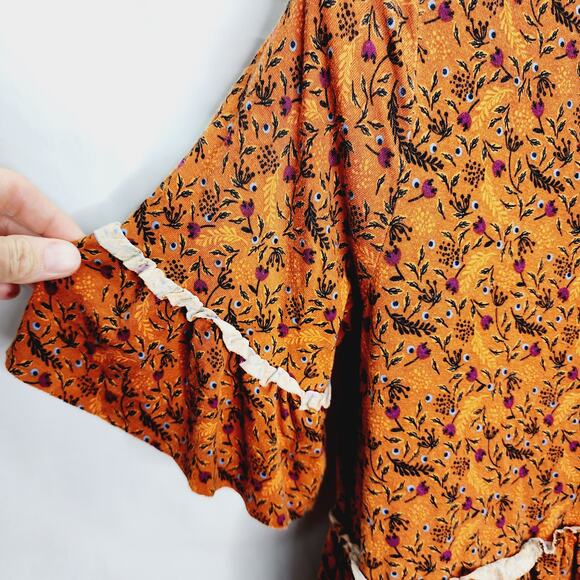 Matilda Jane Orange Floral Boho Print Ruffled Tiered Stretchy Tunic Top Small - Picture 11 of 12